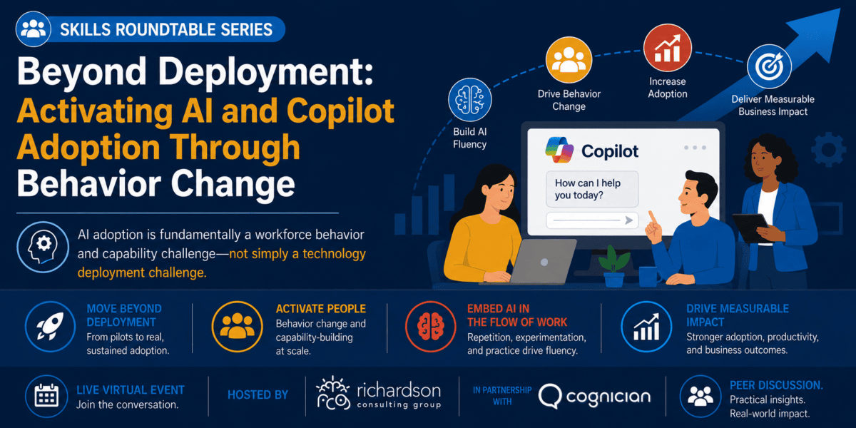 A Skills Roundtable discussion exploring why enterprise AI adoption is fundamentally a workforce capability, behavior, and operating model challenge—not simply a technology rollout exercise.